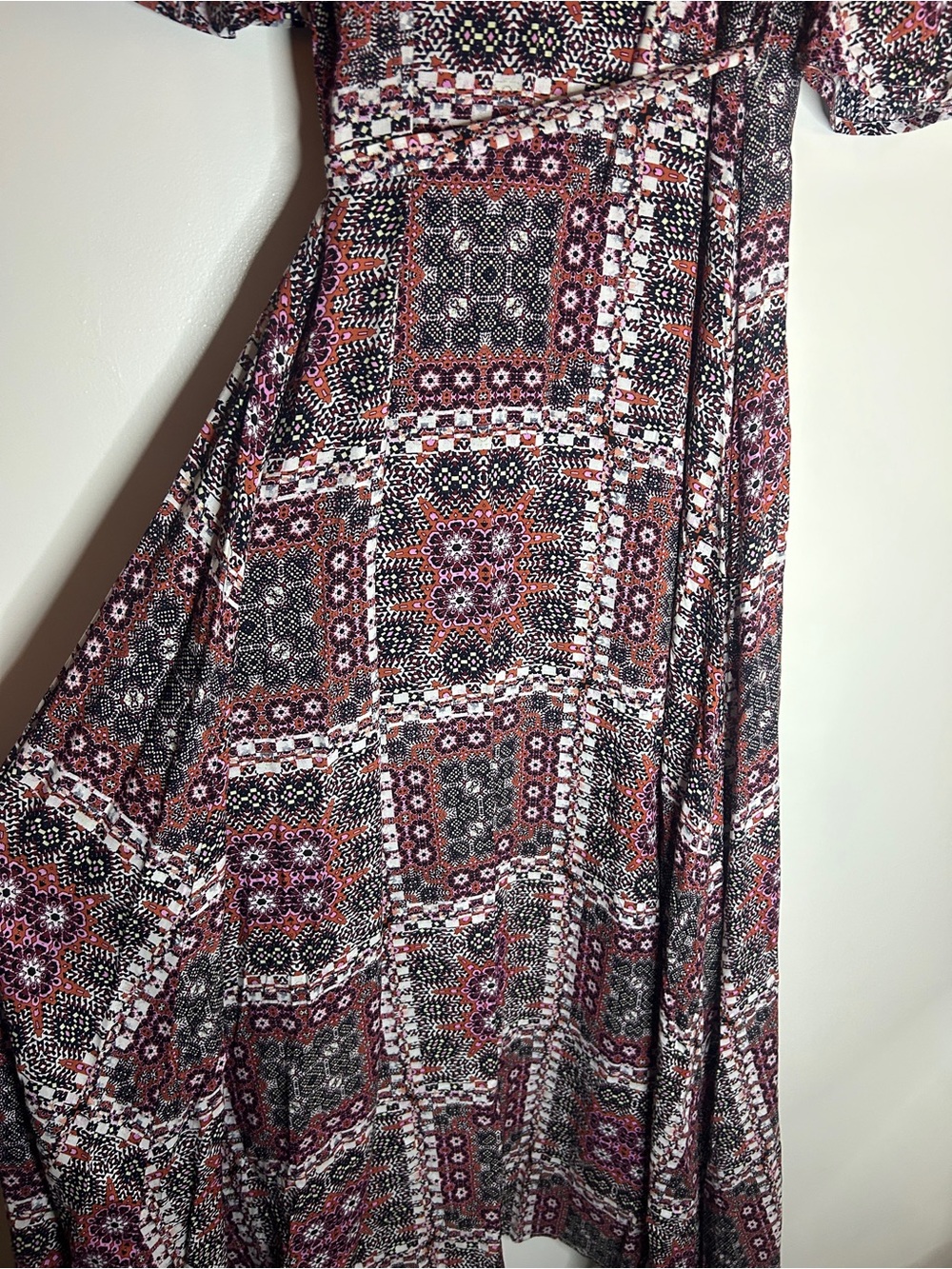 Bohemian Printed Maxi Wrap Dress in Burgundy and Black - Picture 10 of 10